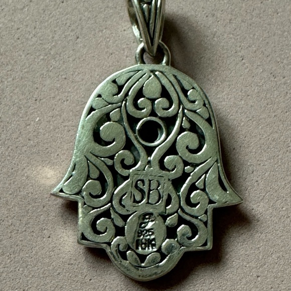 Samuel B. Balinese Blue Topaz Hamsa Hand Pendant - Picture 8 of 9